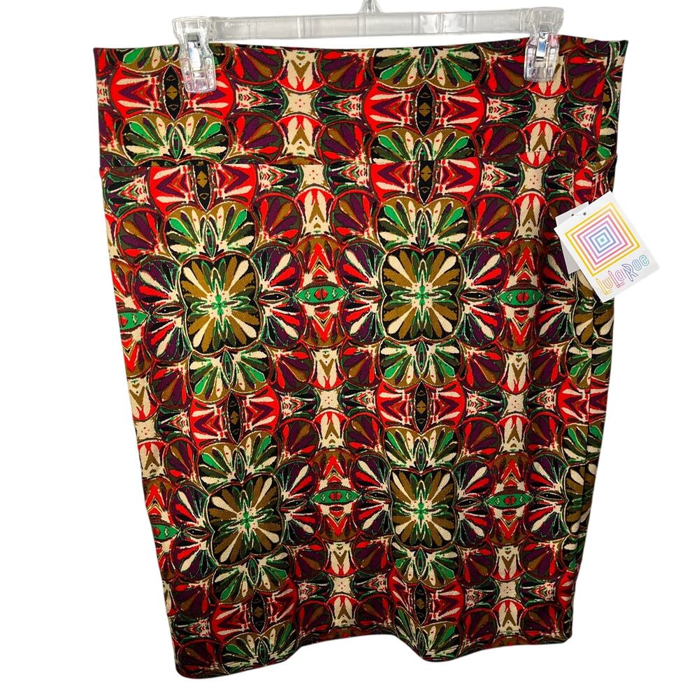 LulaRoe Cassie Pencil Skirt Career Collection Stretchy Tribal Pattern Midi 3X - Picture 2 of 5